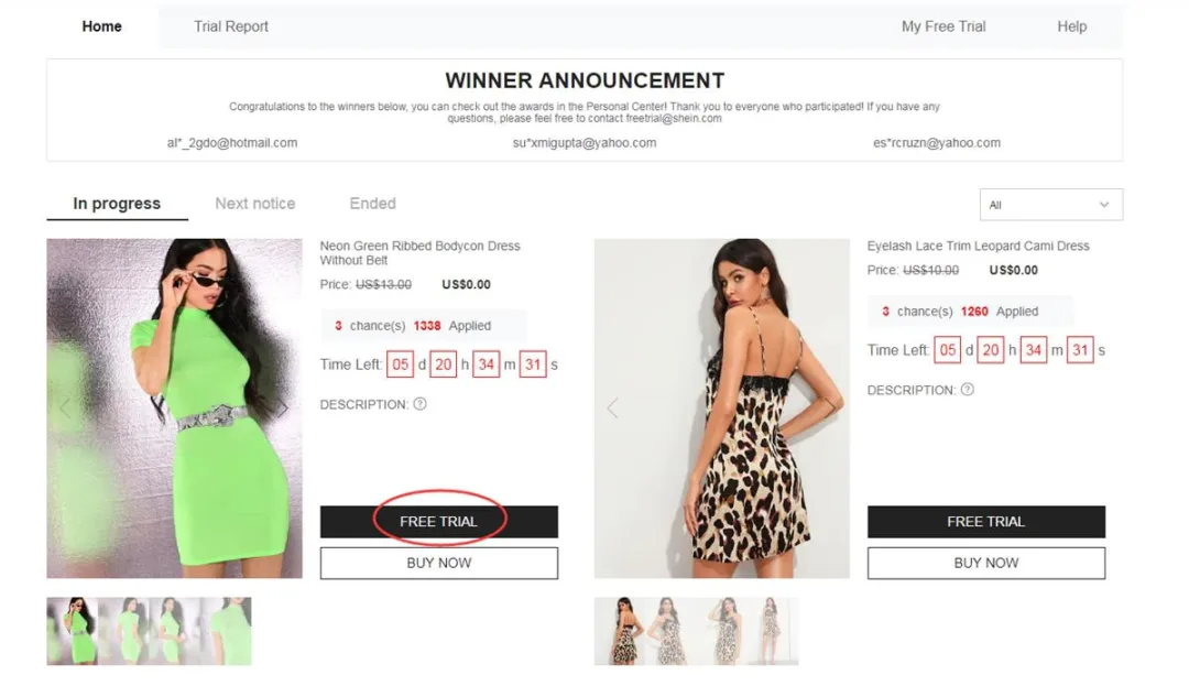Path to Shein's Free Trial Center