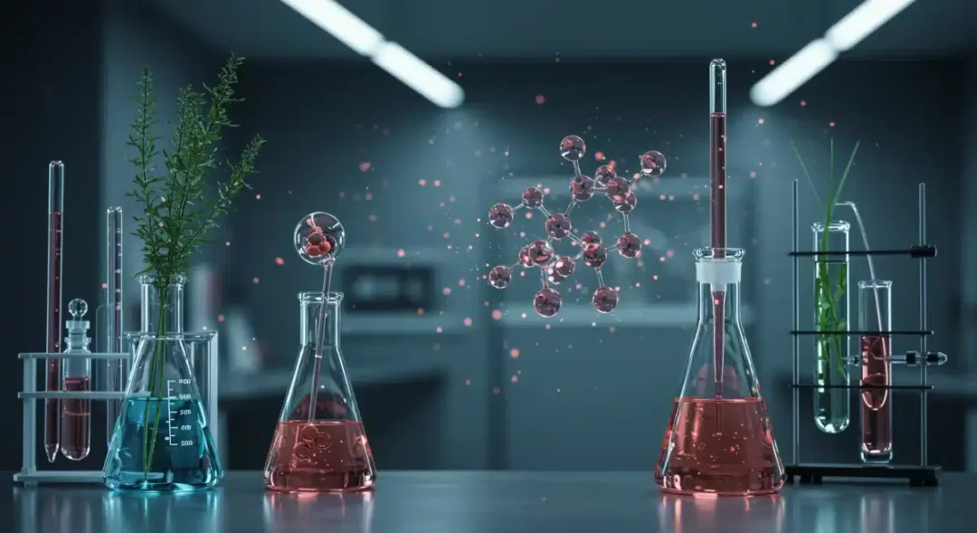 Futuristic lab researching 2026 skincare ingredients for radiant skin