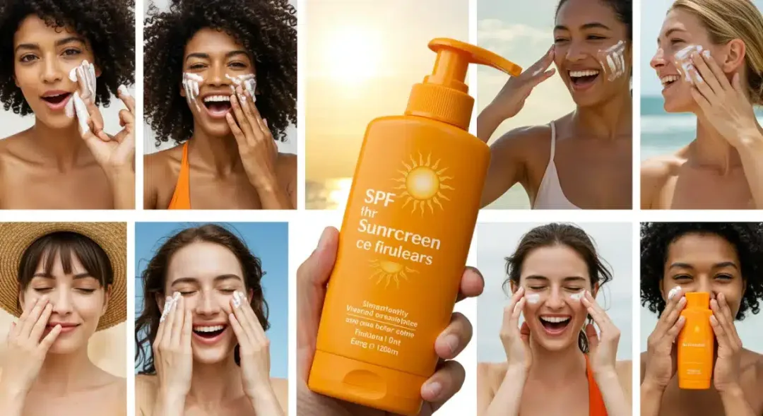 People applying sunscreen outdoors, emphasizing sun protection and new FDA guidelines for SPF.