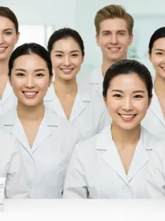 Diverse individuals with radiant, clear skin after following a 90-day skincare routine.