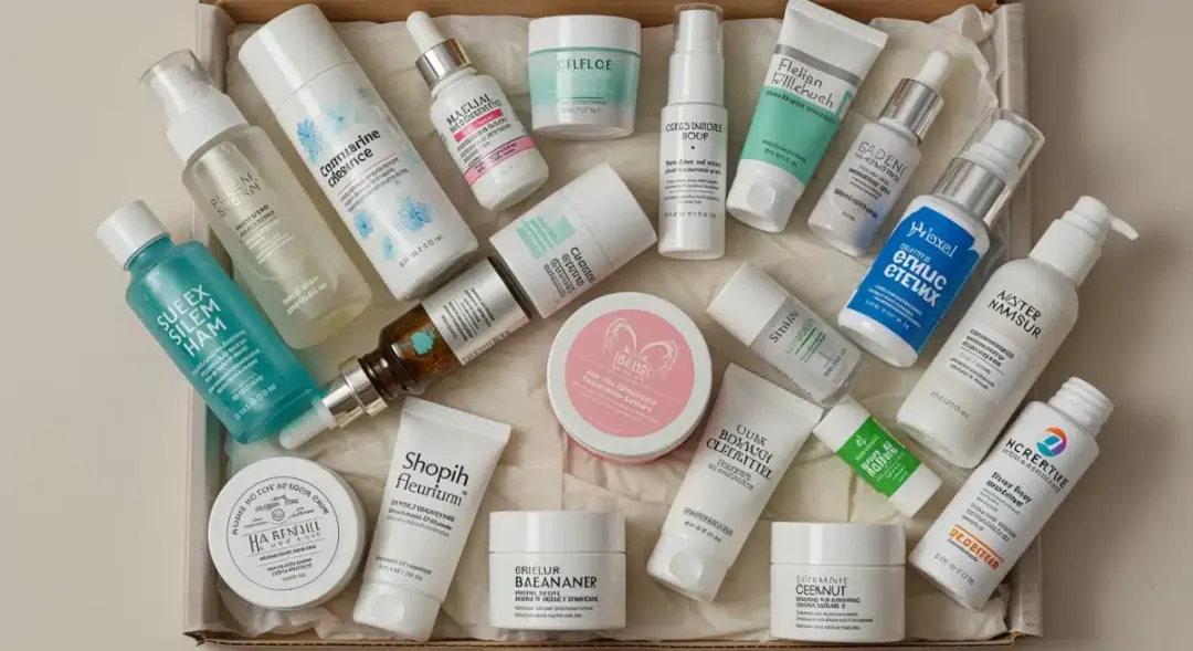 Curated skincare subscription box with diverse premium products