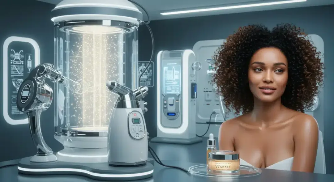 Futuristic lab with advanced skincare technology for anti-aging routines