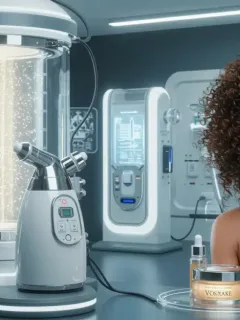 Futuristic lab with advanced skincare technology for anti-aging routines