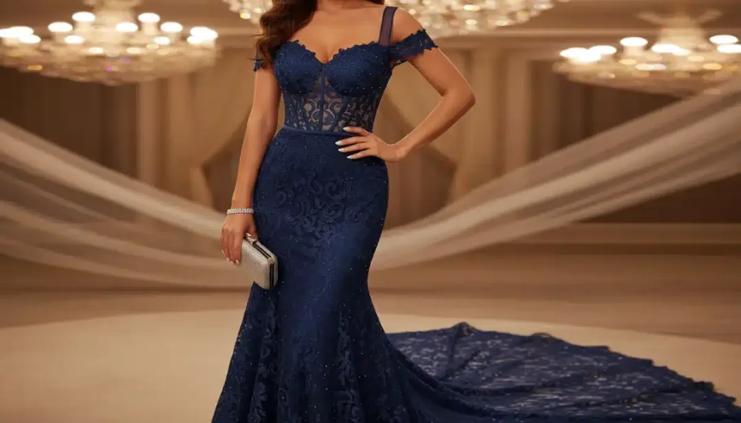 Navy blue lace mermaid dress, Shein 2026 formal wear.