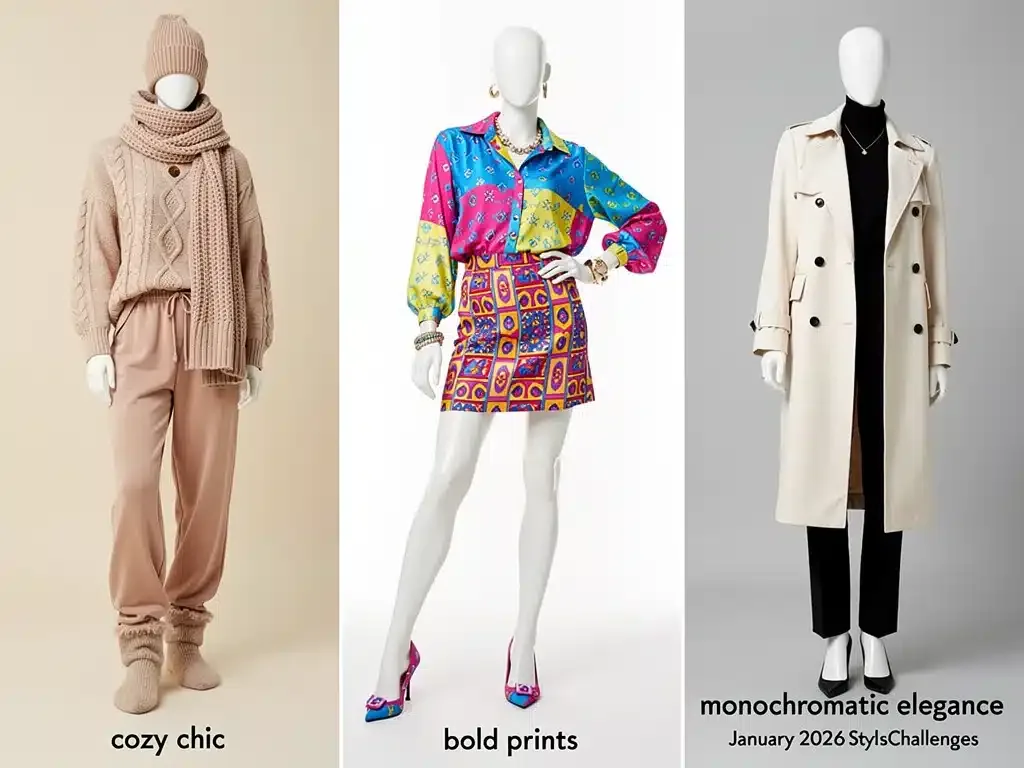 Three distinct Shein outfit challenges for January 2026 displayed