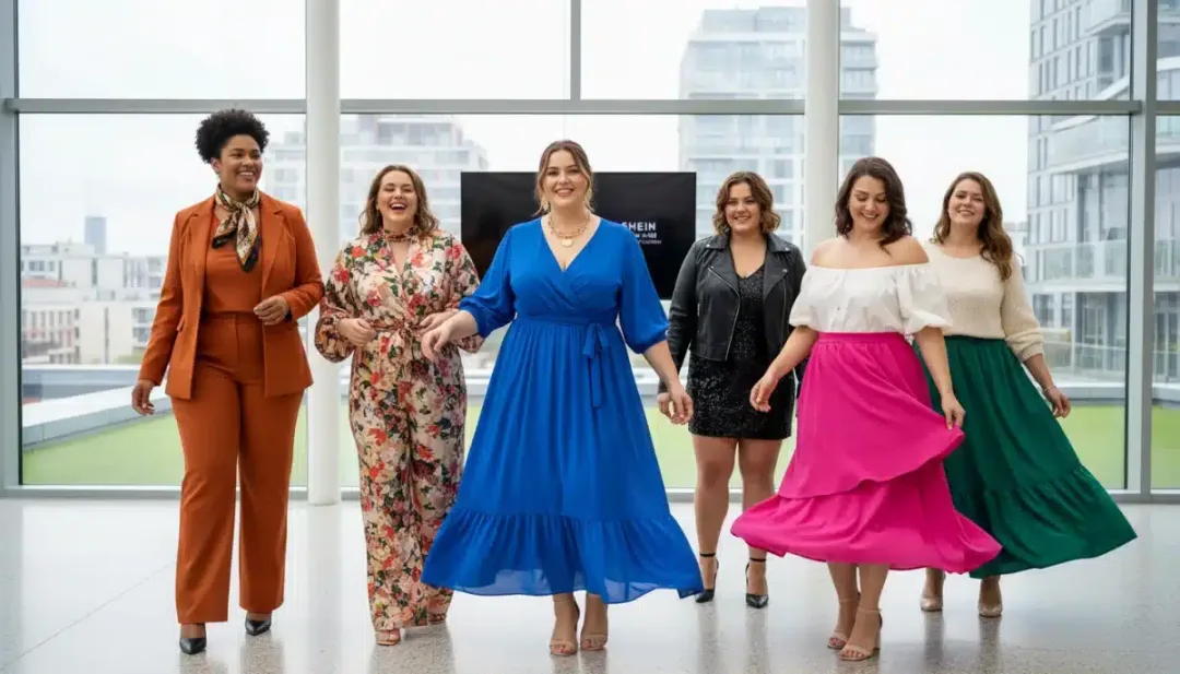 Diverse models in Shein Plus-Size Outfits 2026, confidently posing in flattering styles.