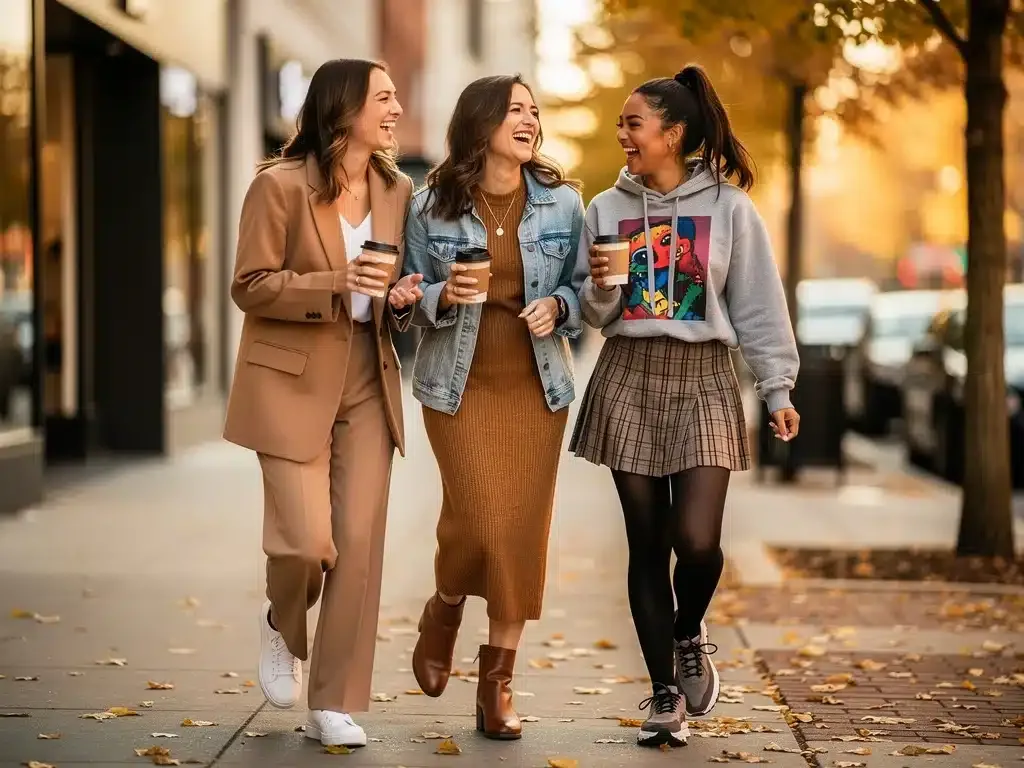 Diverse women showcasing Shein fall street style in urban setting.