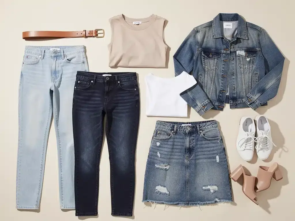 Variety of Shein denim pieces and accessories for versatile styling