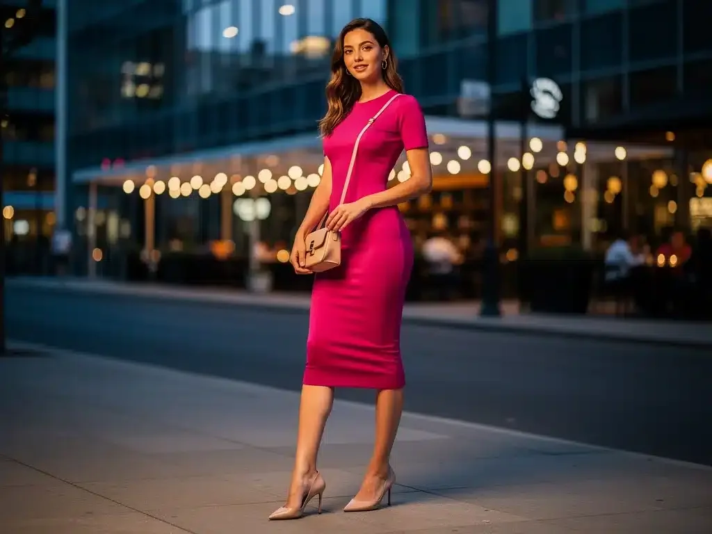Model wearing vibrant Shein bodycon dress for date night