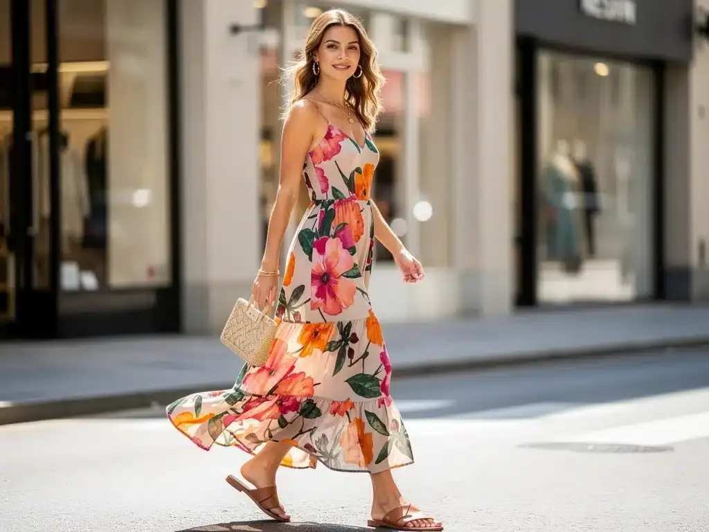 Floral print maxi dress, a prominent Shein Spring 2026 fashion trend.