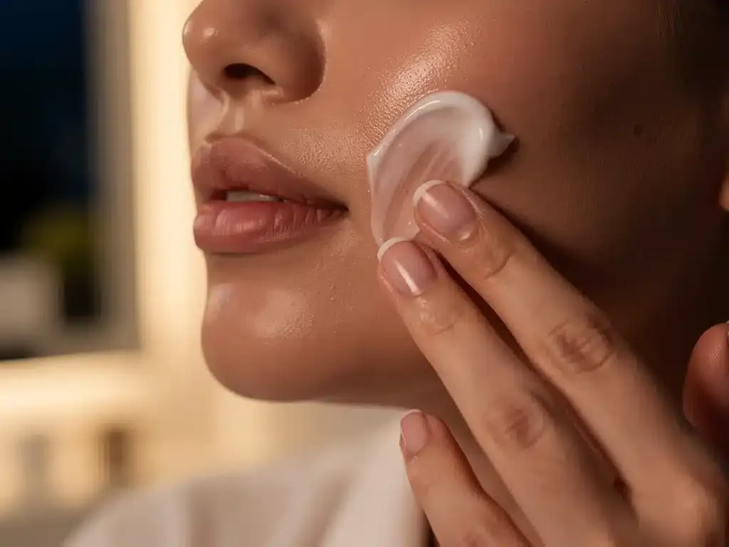 Applying night cream for skin repair