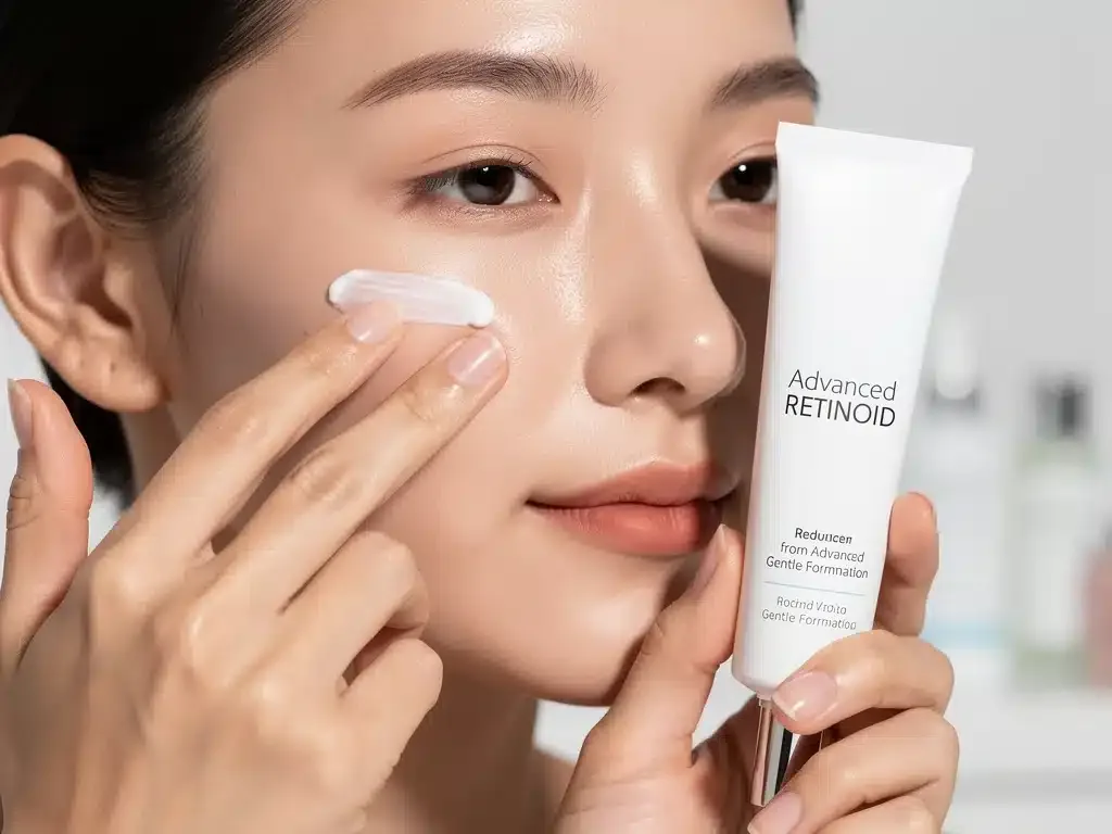 Woman applying new low-irritation retinoid cream for clearer skin