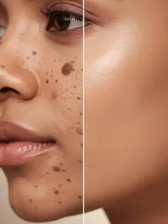 Woman's skin before and after hyperpigmentation treatment
