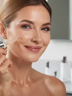 Woman applying advanced anti-aging serum, symbolizing updated skincare routine for 2026