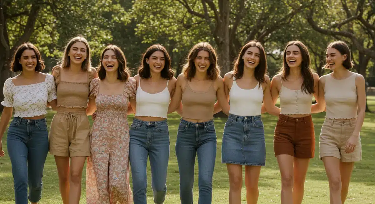 Diverse women in stylish Shein outfit combinations enjoying a park