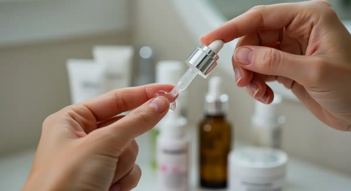 Applying anti-aging serum for youthful skin.