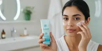 Woman applying clean beauty product, emphasizing ingredient transparency and safe skincare choices