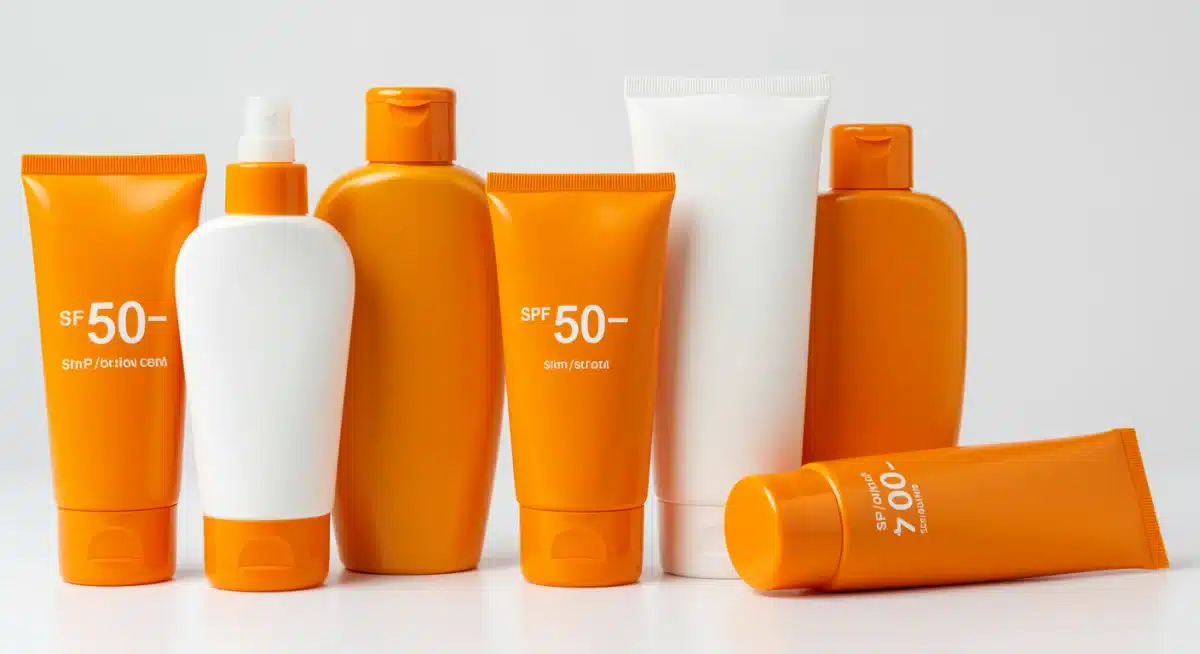 Assortment of sunscreen products with different SPF levels, reflecting FDA regulatory changes.