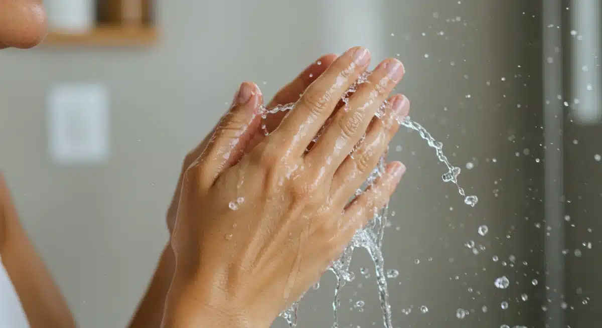 Person gently cleansing face, demonstrating a key step in achieving clearer skin.