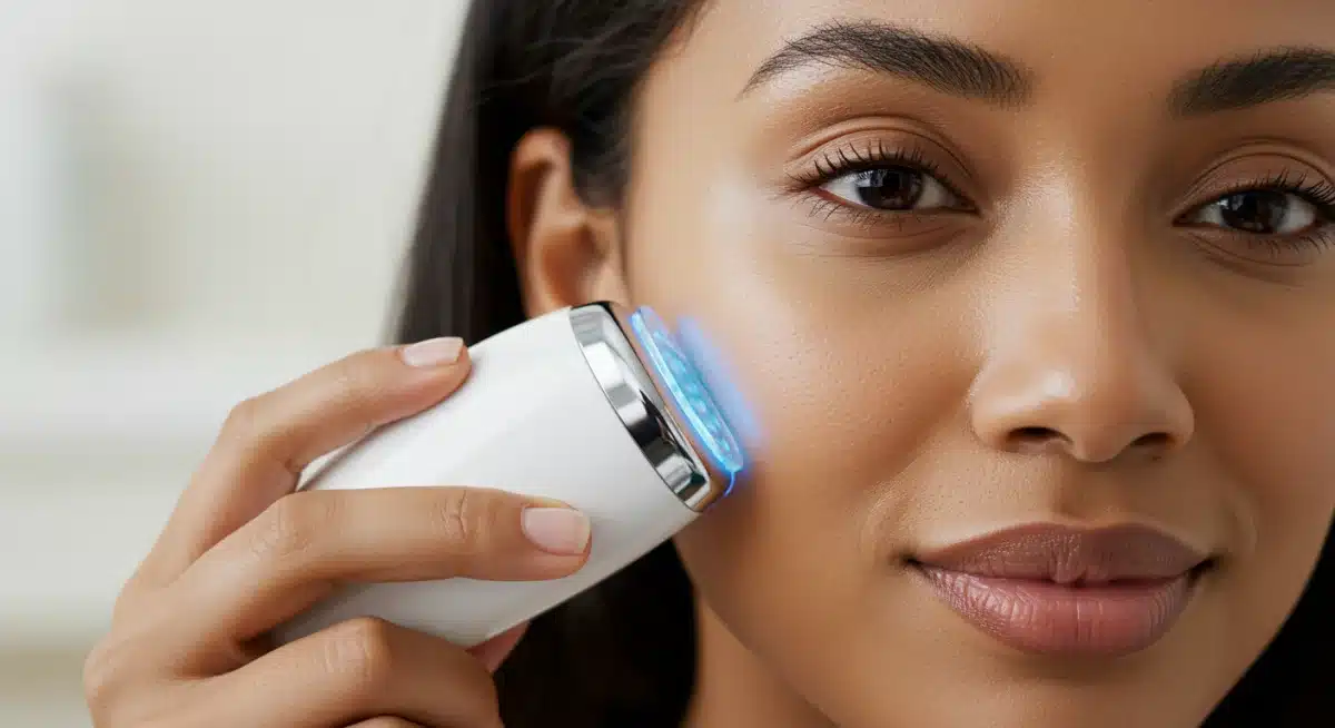 Person receiving personalized light therapy skincare treatment