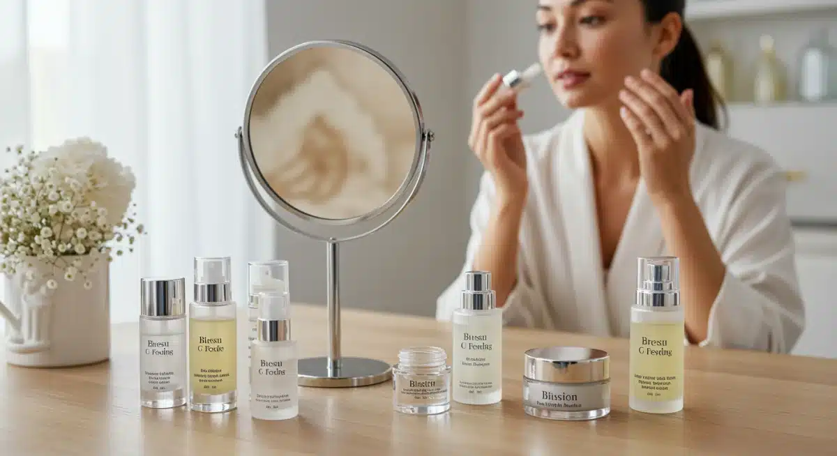 Woman applying serum from a skincare subscription