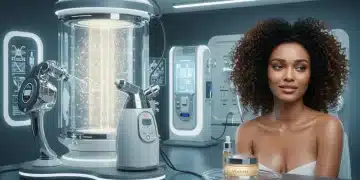 Futuristic lab with advanced skincare technology for anti-aging routines