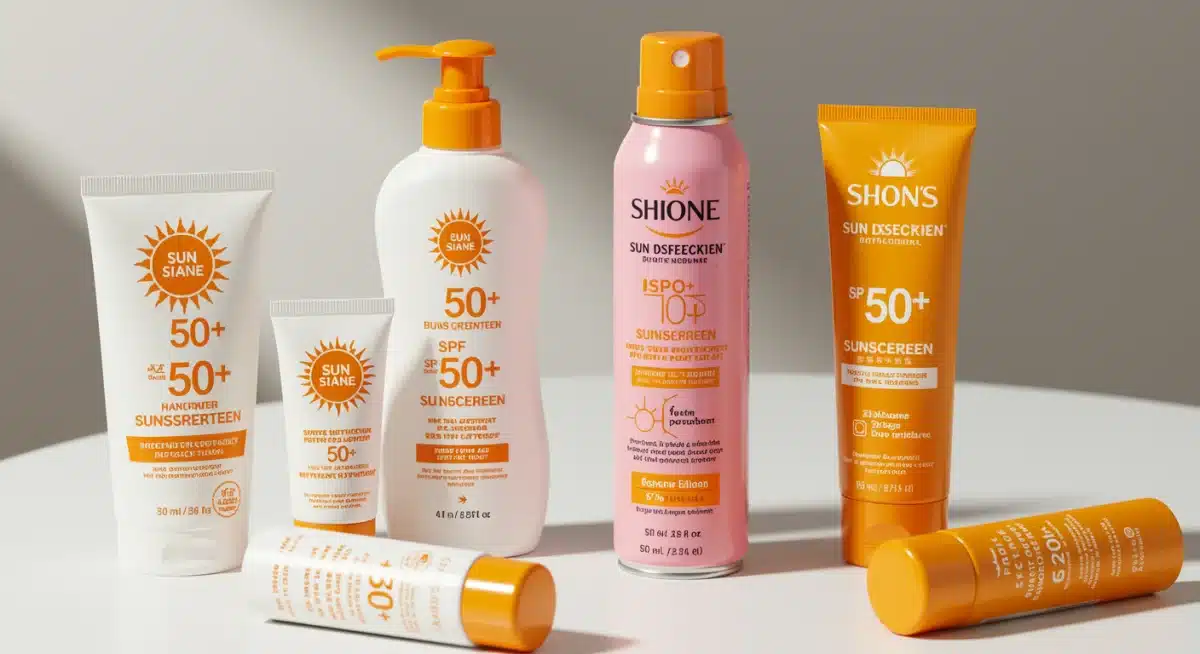Assortment of SPF 50+ sunscreen products