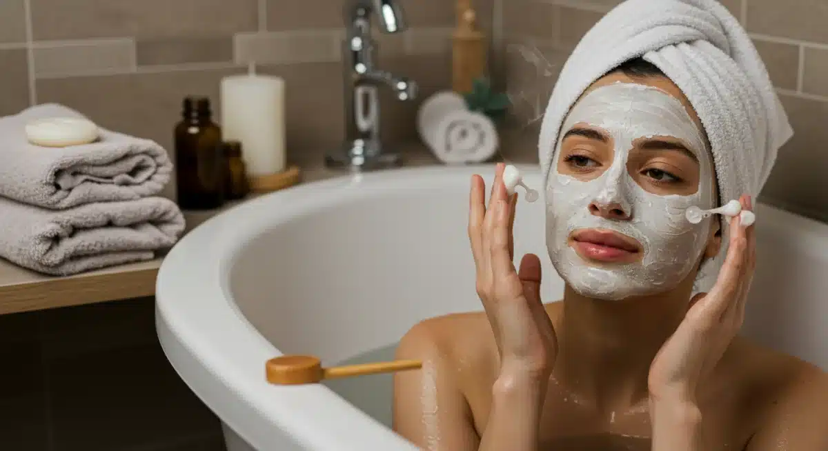 Relaxing bath with face mask for deep skin hydration