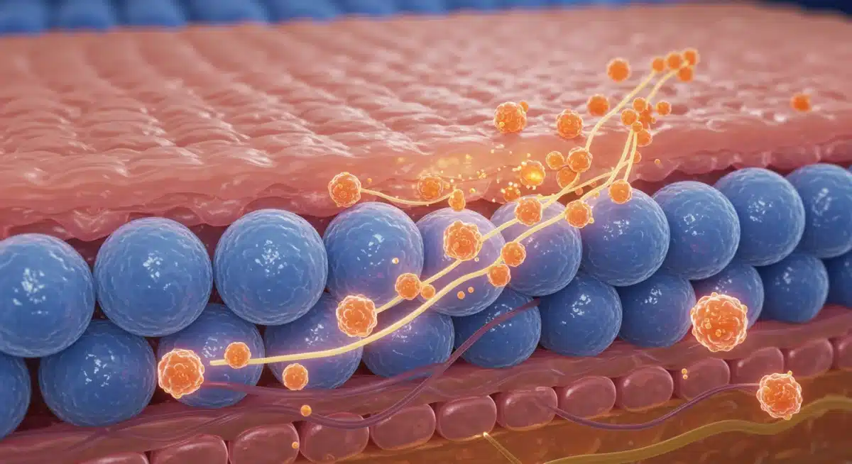 Microscopic view of hydrated skin cells and molecular penetration
